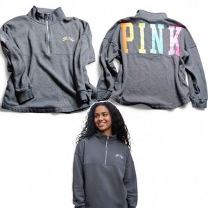 VINTAGE Victoria's Secret PINK Sweatshirt Quarter Zip Rainbow Colors Women's Med